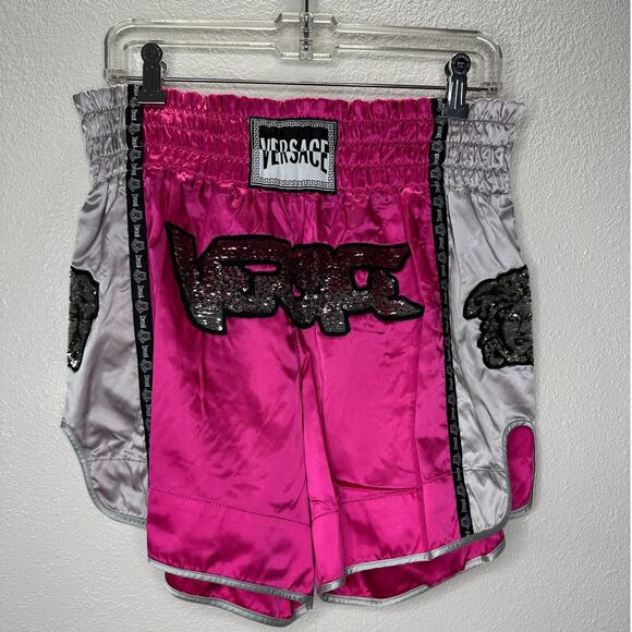 Versace Muay Thai Boxing Shorts Pink Silver Versace Medusa Patch 50 / L - Picture 1 of 16